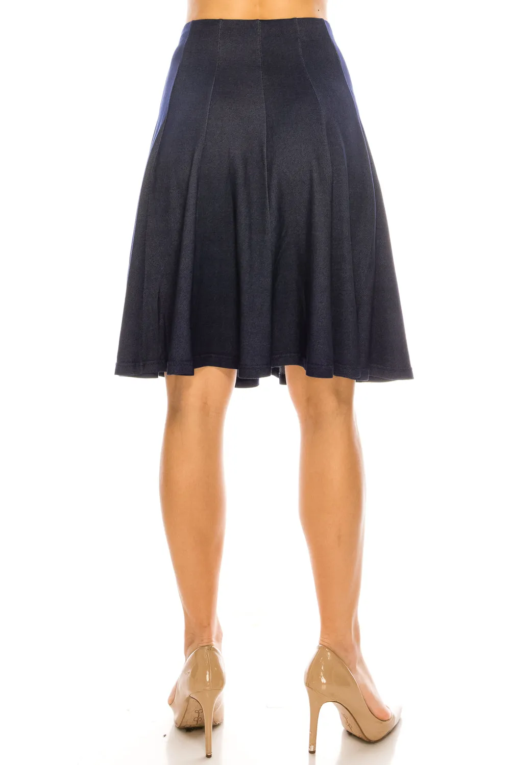 12 Panel Denim Flared A-line Knee Length Skirt