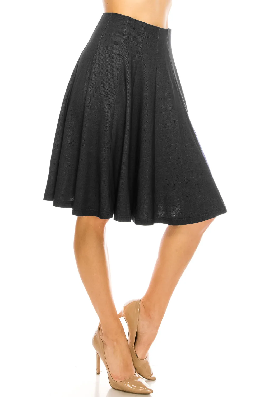 12 Panel Denim Flared A-line Knee Length Skirt