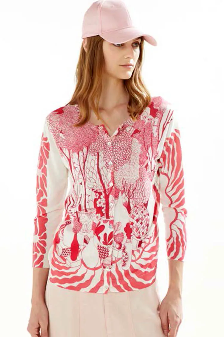 3/4 Sleeve Reversible Cardi w Ceramic Print