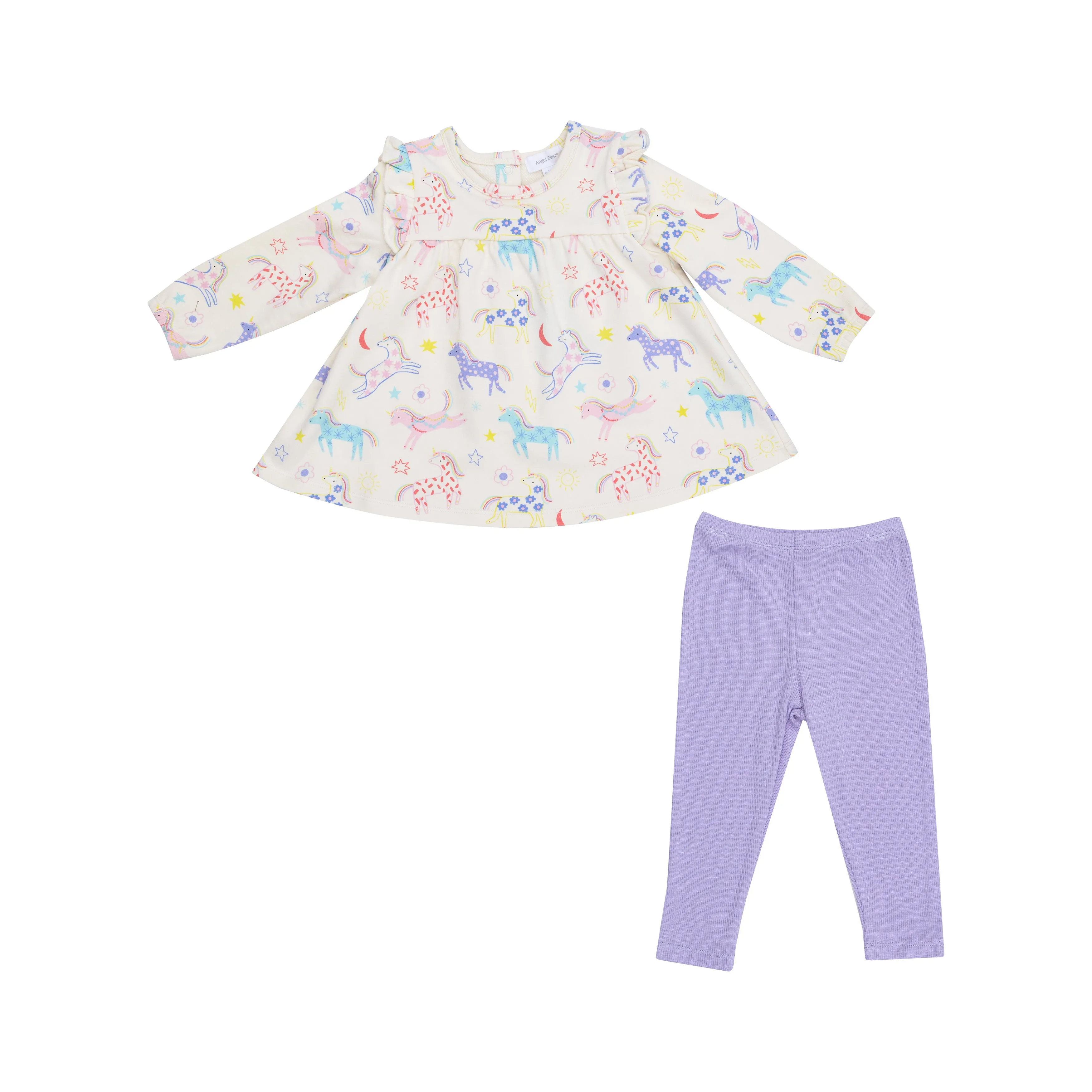 Angel Dear -Smocked Ruffle Dress and Ribbed Leggings-French Terry Fun Unicorns