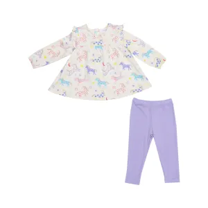 Angel Dear -Smocked Ruffle Dress and Ribbed Leggings-French Terry Fun Unicorns