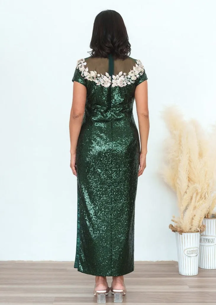 Angelica Sequins Qipao (Dark Green)