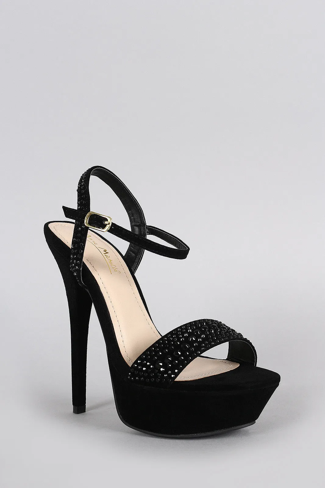 Anne Michelle Rhinestone Suede Ankle Strap Platform Heel