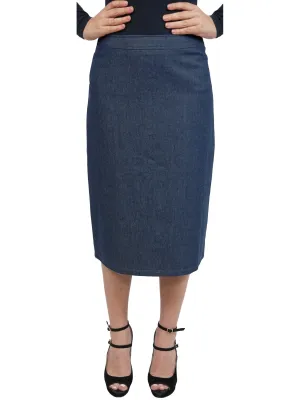 Baby'O Women's Basic Lightweight Below the Knee Midi Length Denim Straight Skirt