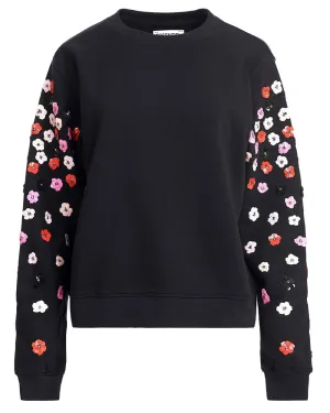 Black Beaded Sequin Camp Crewneck Pullover