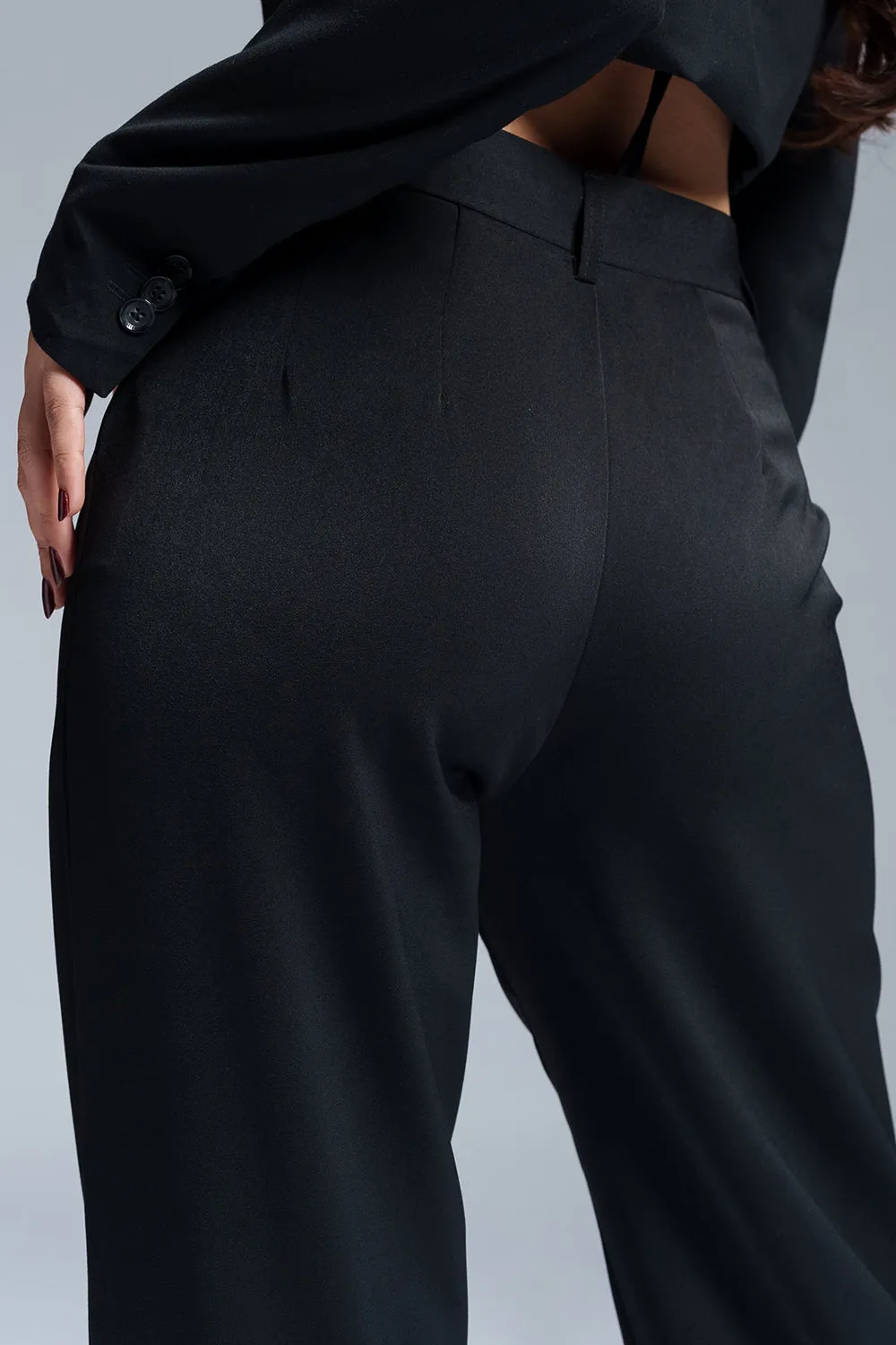 Black Nova Strap Detailed Korean Pants