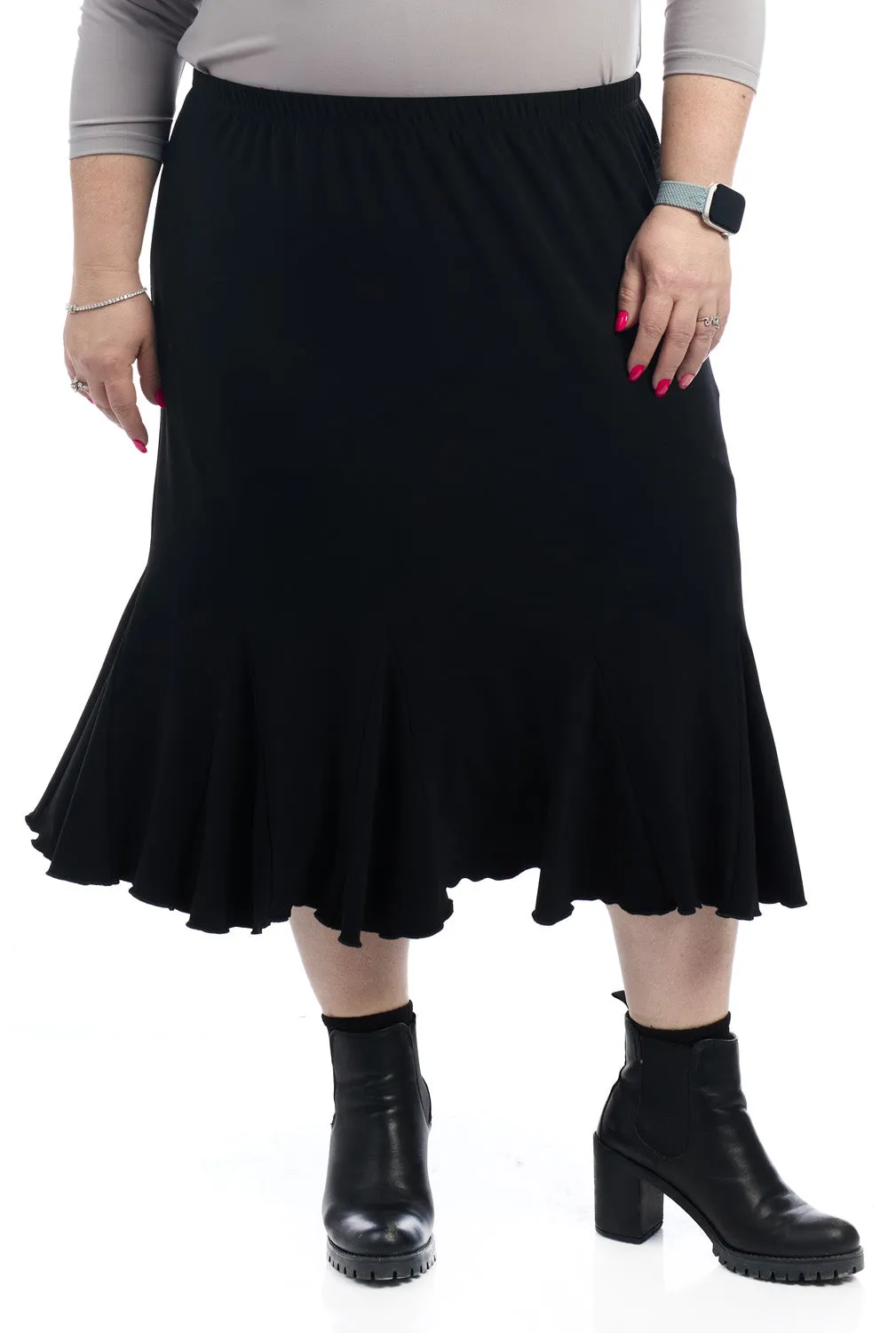 Black Panel Pleated Flary Midi A-Line Skirt 'Bali'