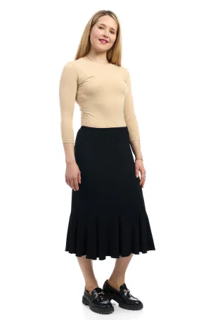 Black Panel Pleated Flary Midi A-Line Skirt 'Bali'