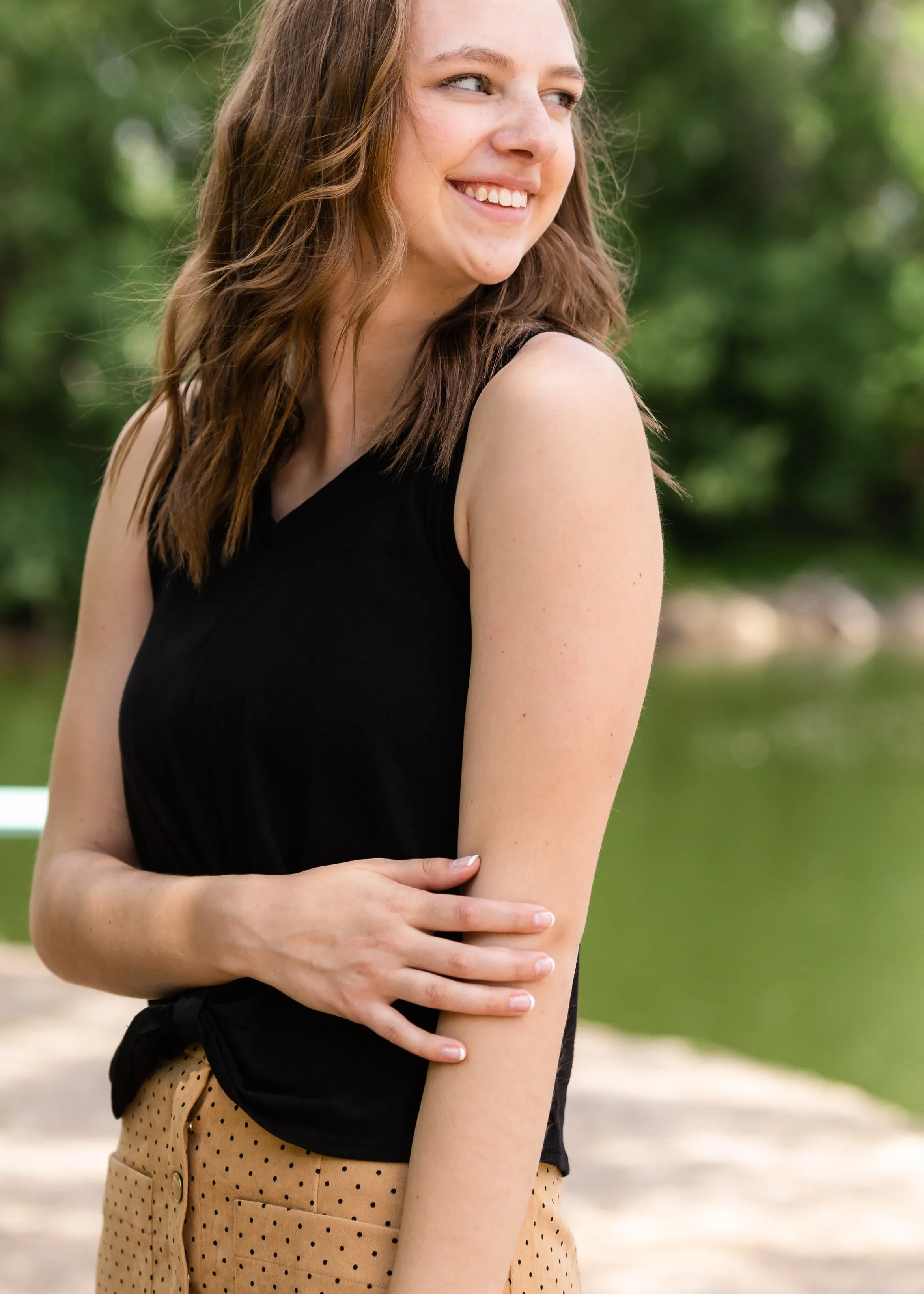 Black Triblend Front Knot Tank Top