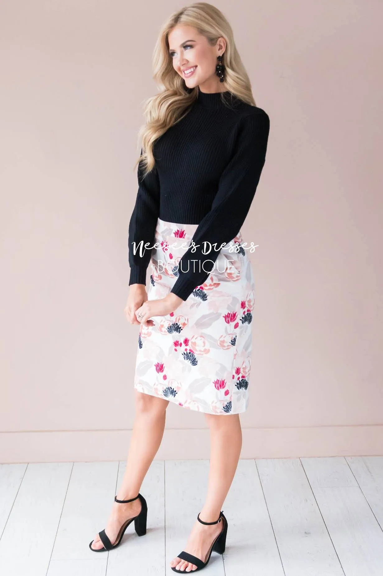 Blooming Beauty Velveteen Pencil Skirt