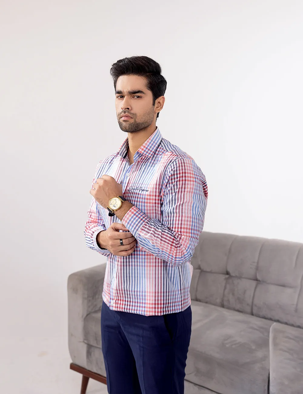 Blue & Red Striped Casual Men's Shirt