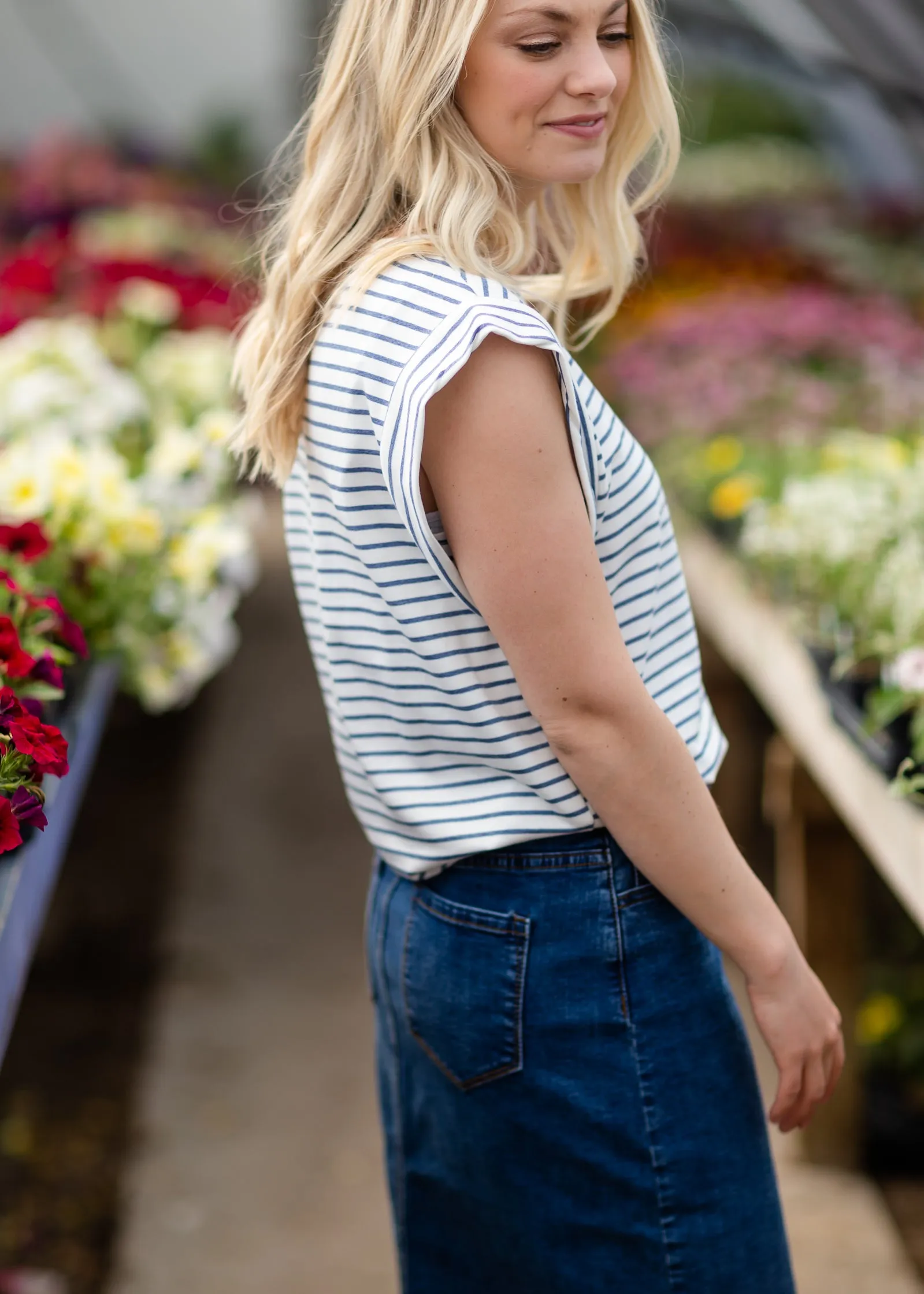 Blue Striped French Terry Top