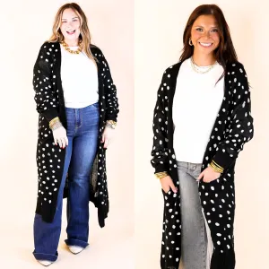 Boho Lifestyle Long Sleeve Polka Dot Duster Cardigan in Black