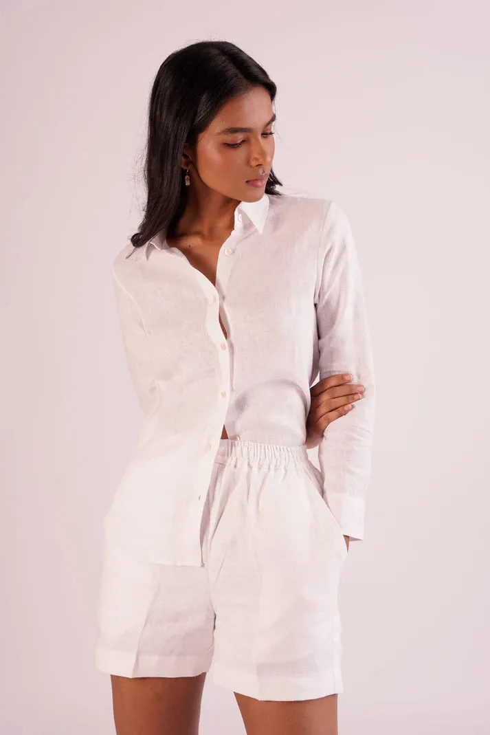 Breathable 100% Linen White Women's Formal Shirt