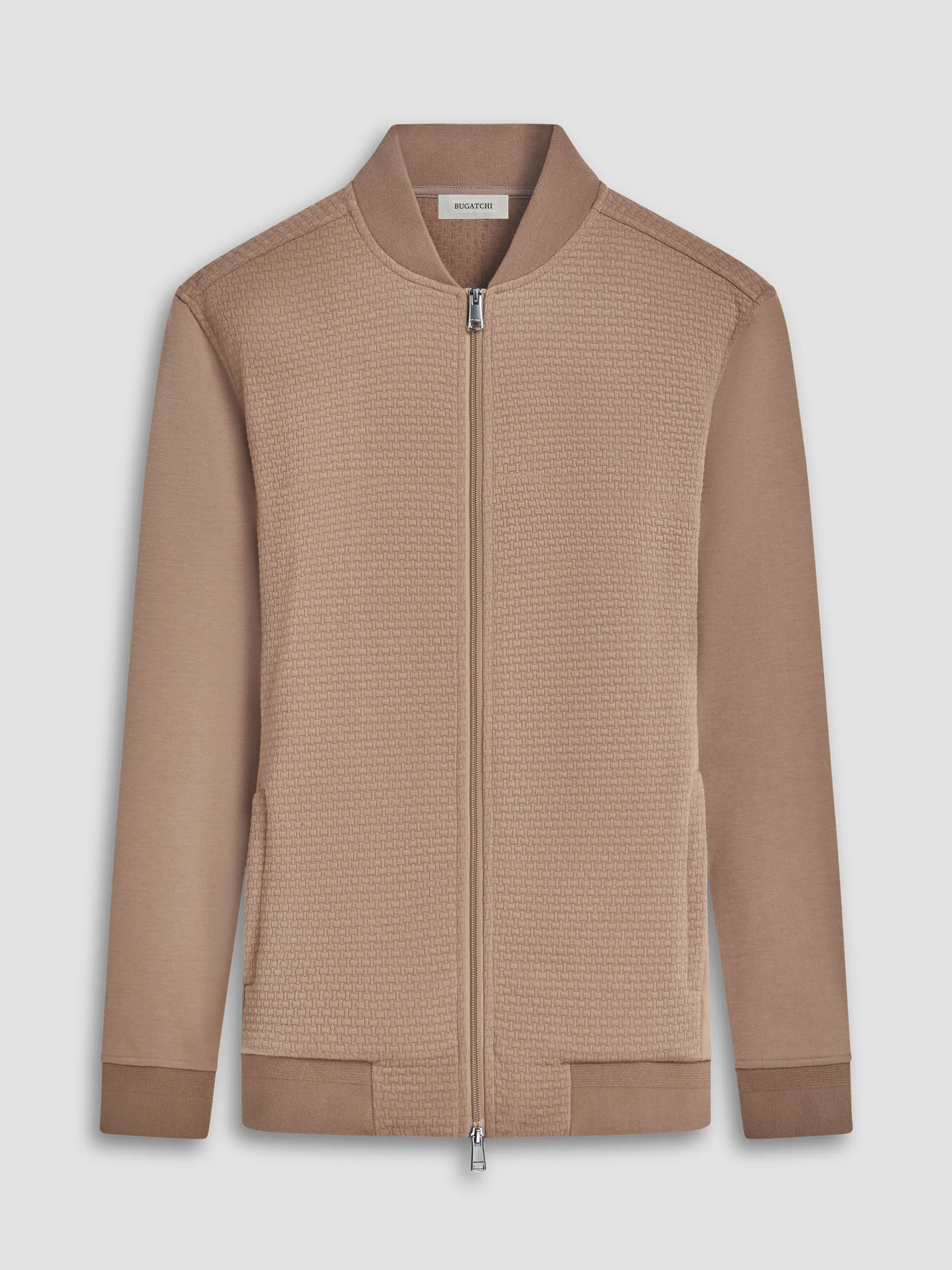 Bugatchi Textured Full Zip Sweater | Caramel