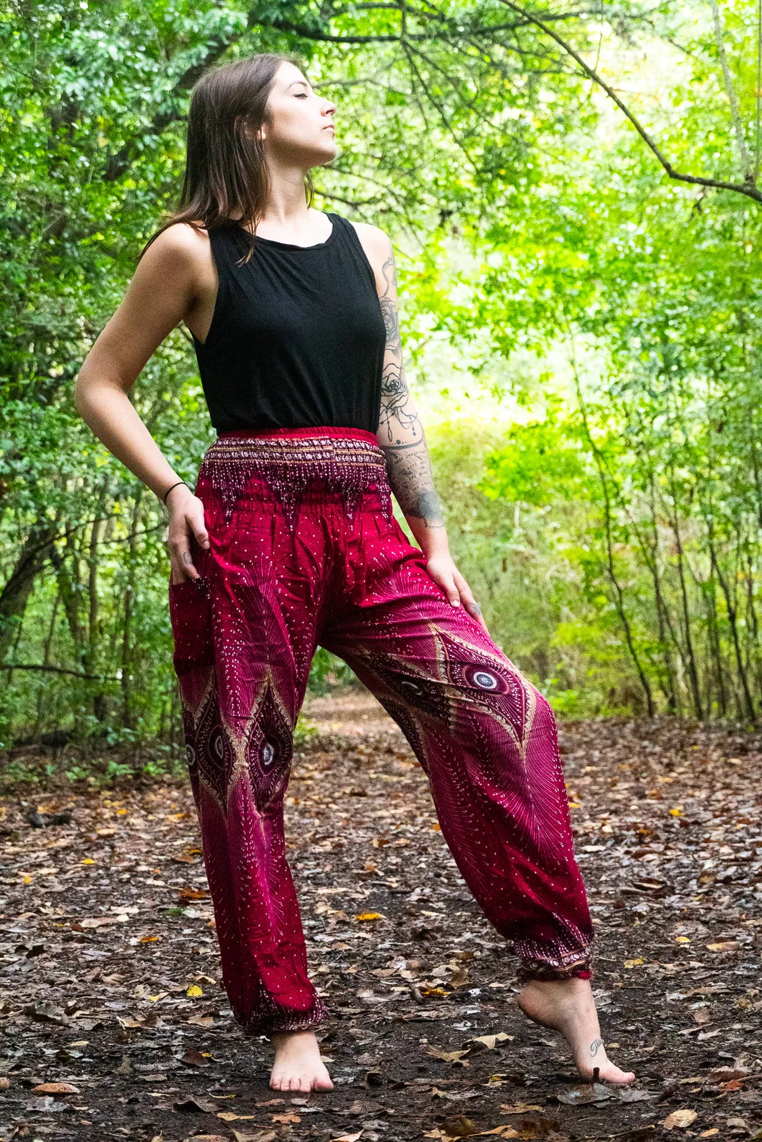 Burgundy Diamond Peacock Harem Pants