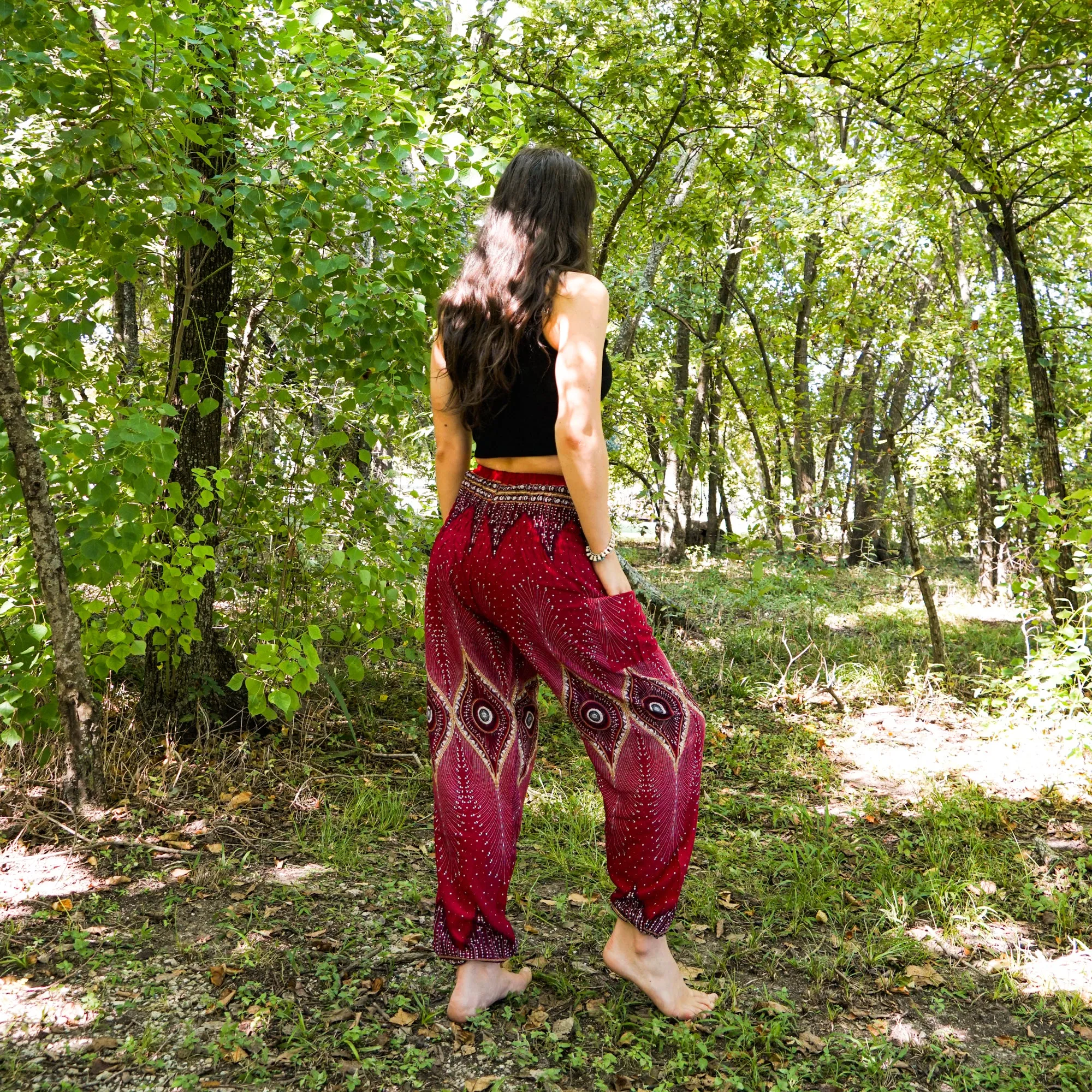 Burgundy Diamond Peacock Harem Pants