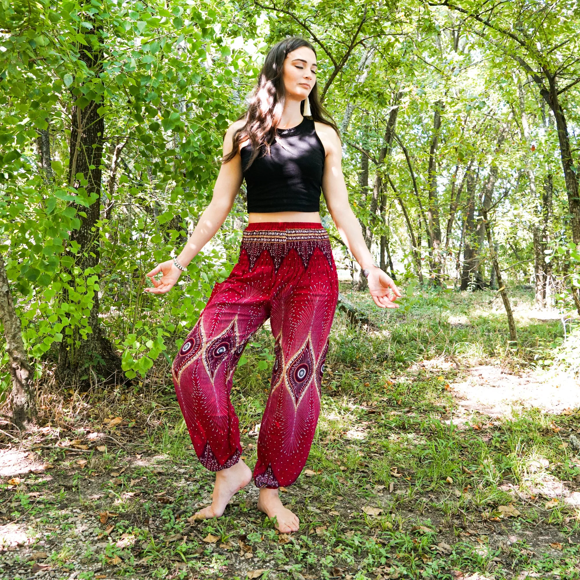 Burgundy Diamond Peacock Harem Pants