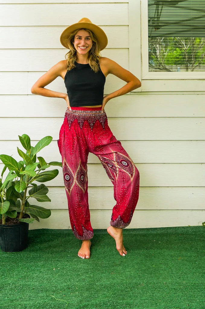 Burgundy Diamond Peacock Harem Pants