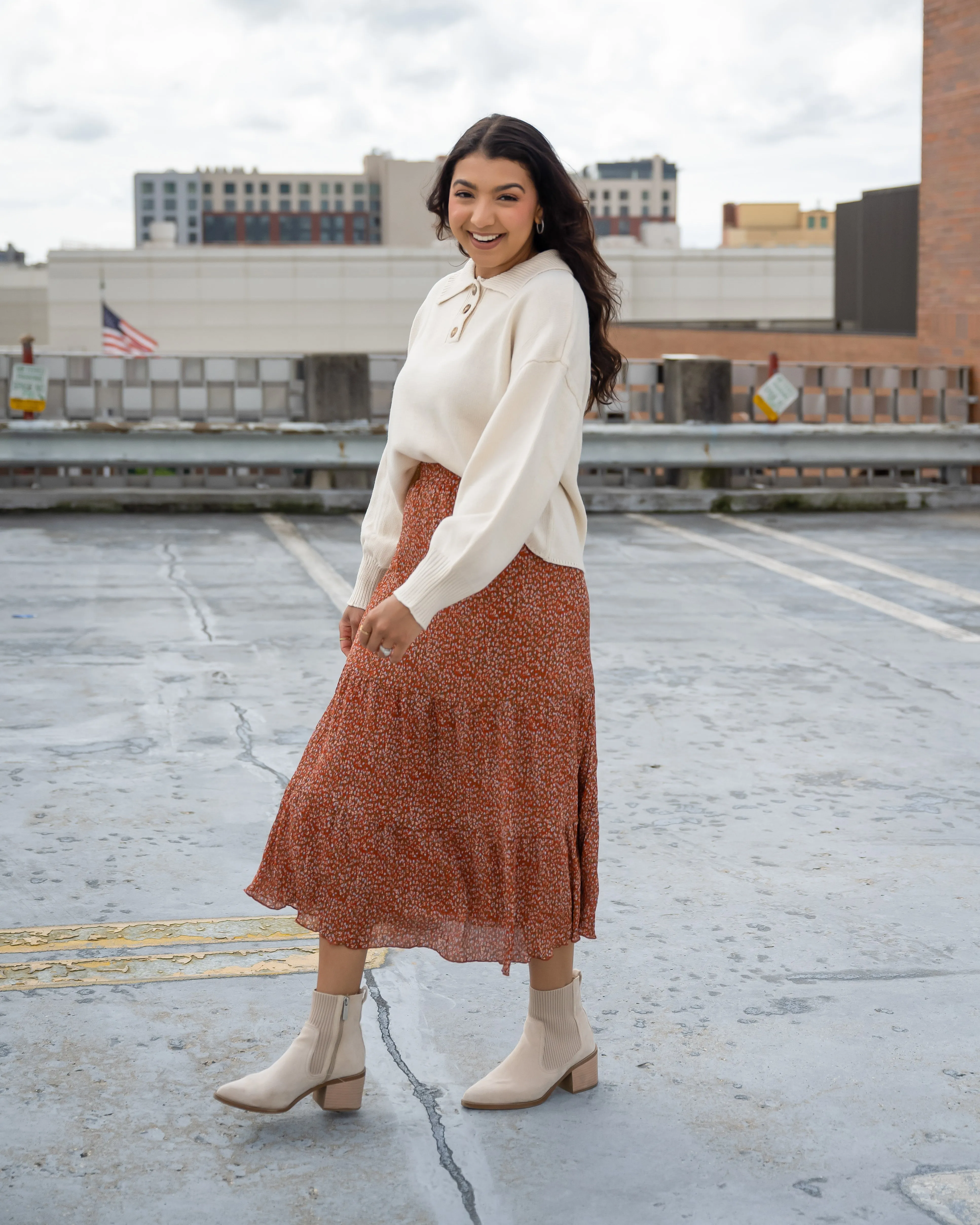 Cancun Rust Floral Skirt