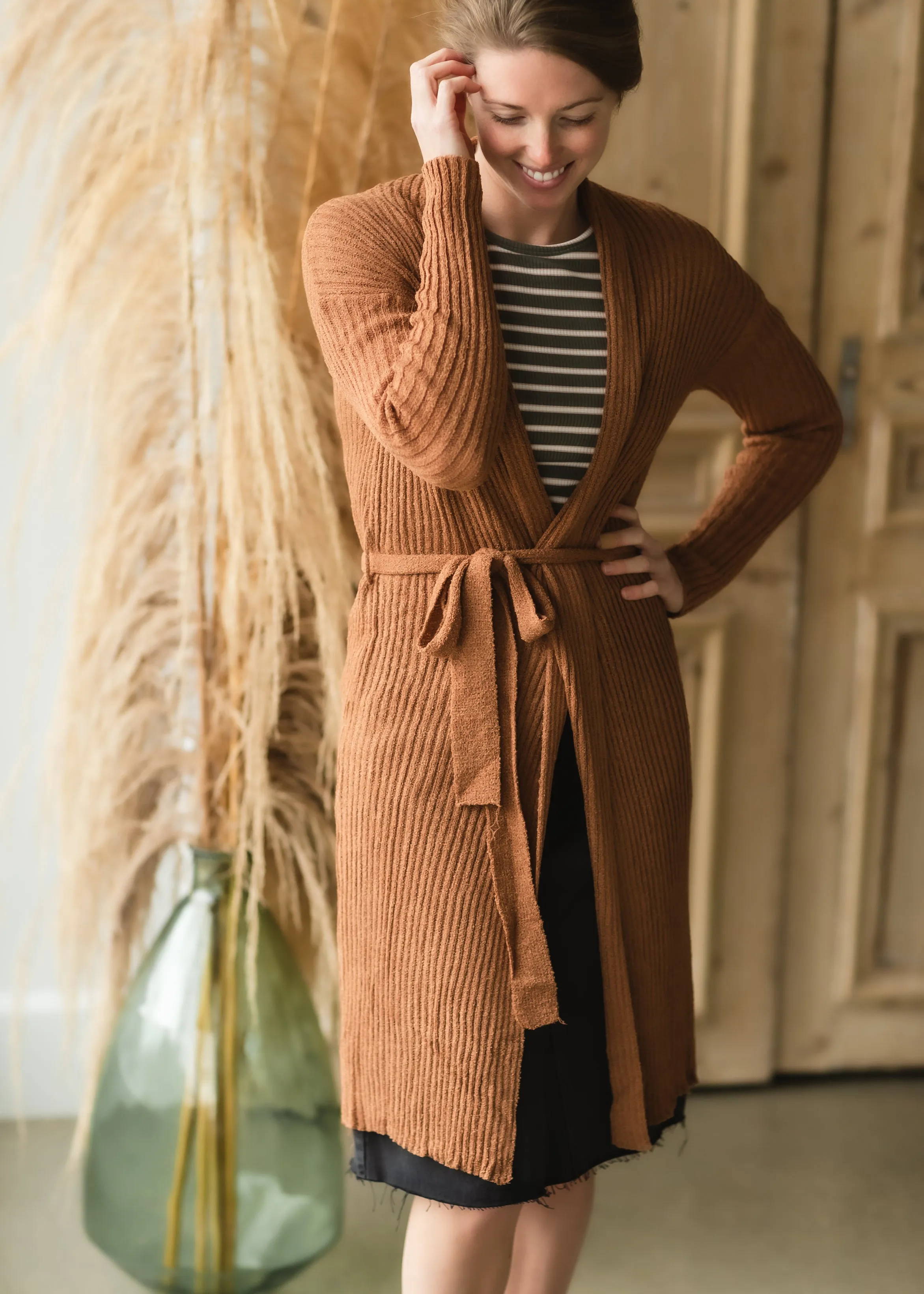 Caramel Ribbed Tie Waist Cardigan - FINAL SALE