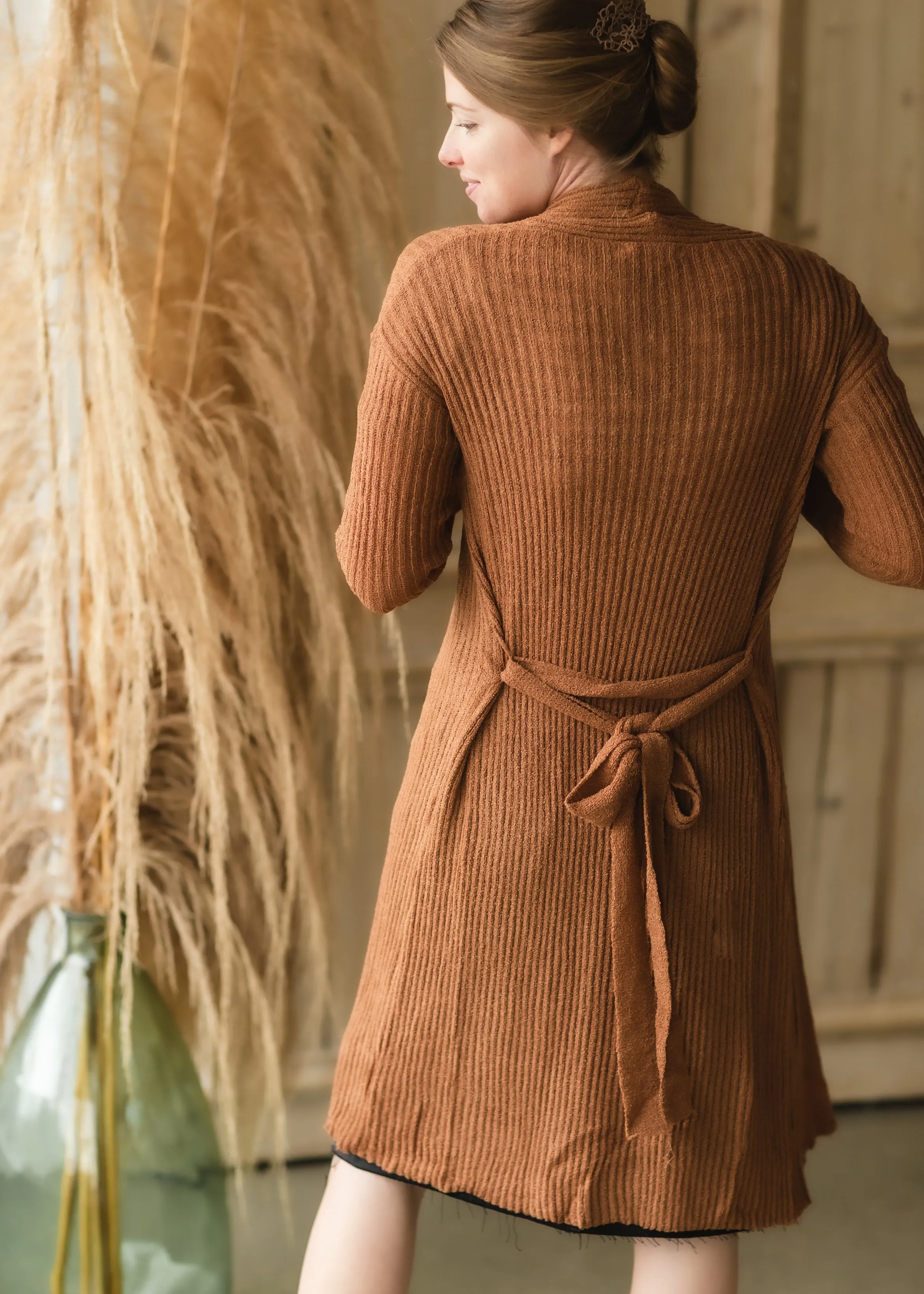 Caramel Ribbed Tie Waist Cardigan - FINAL SALE