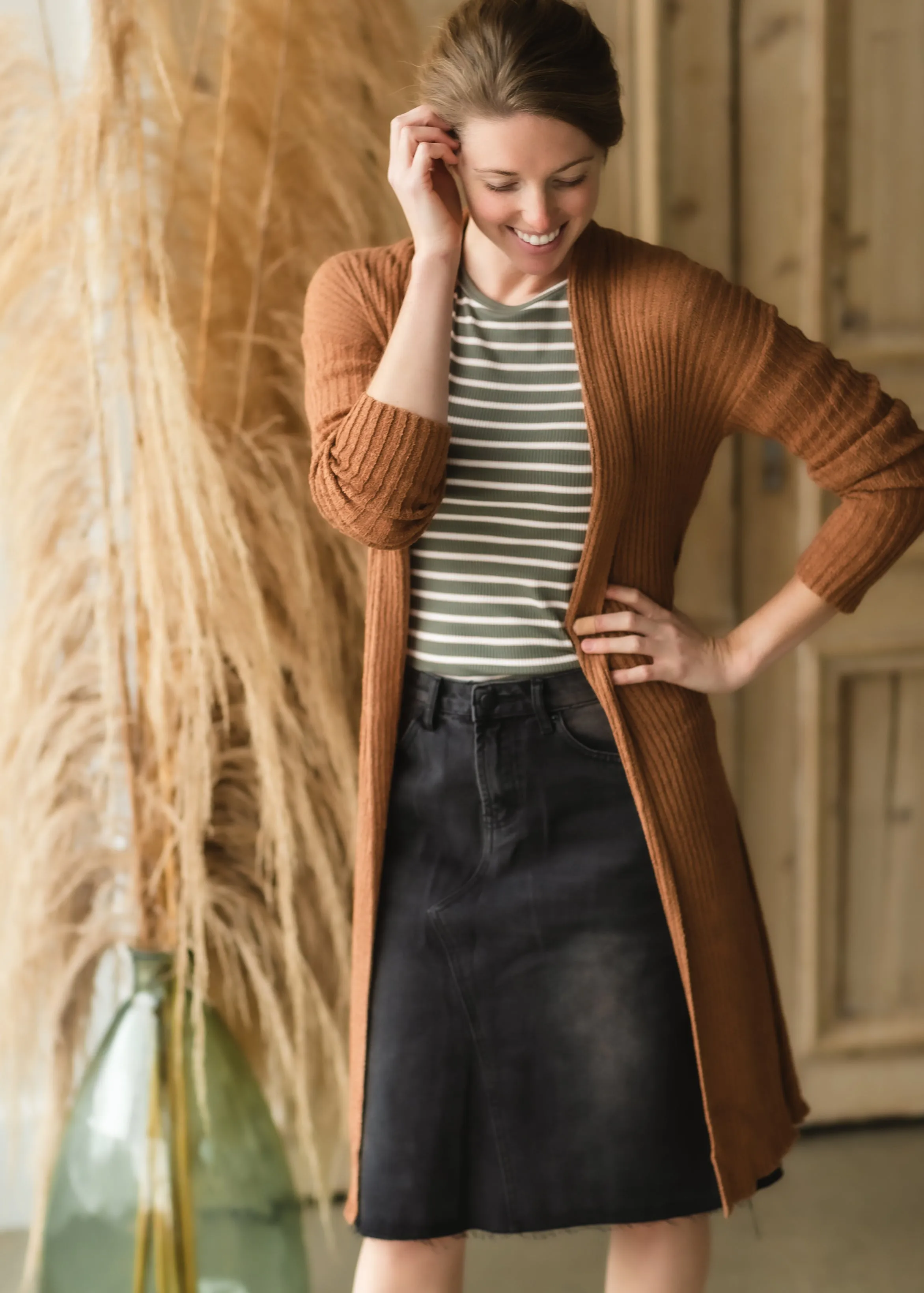 Caramel Ribbed Tie Waist Cardigan - FINAL SALE