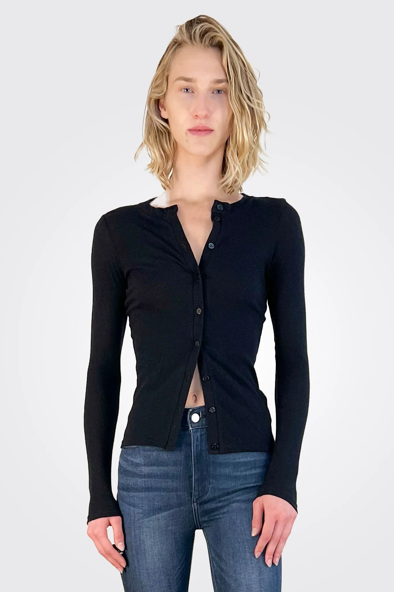 Cashmere Long Sleeve Cardigan - Black