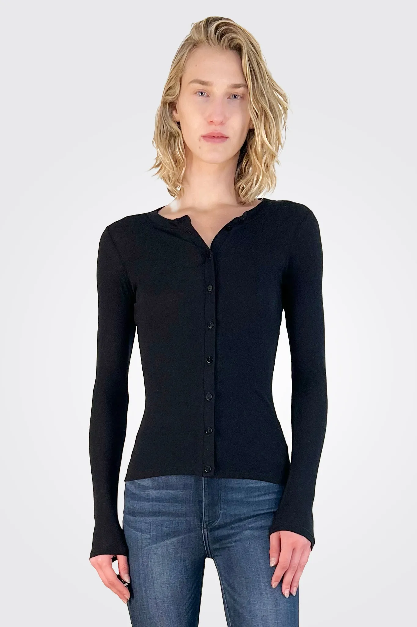 Cashmere Long Sleeve Cardigan - Black