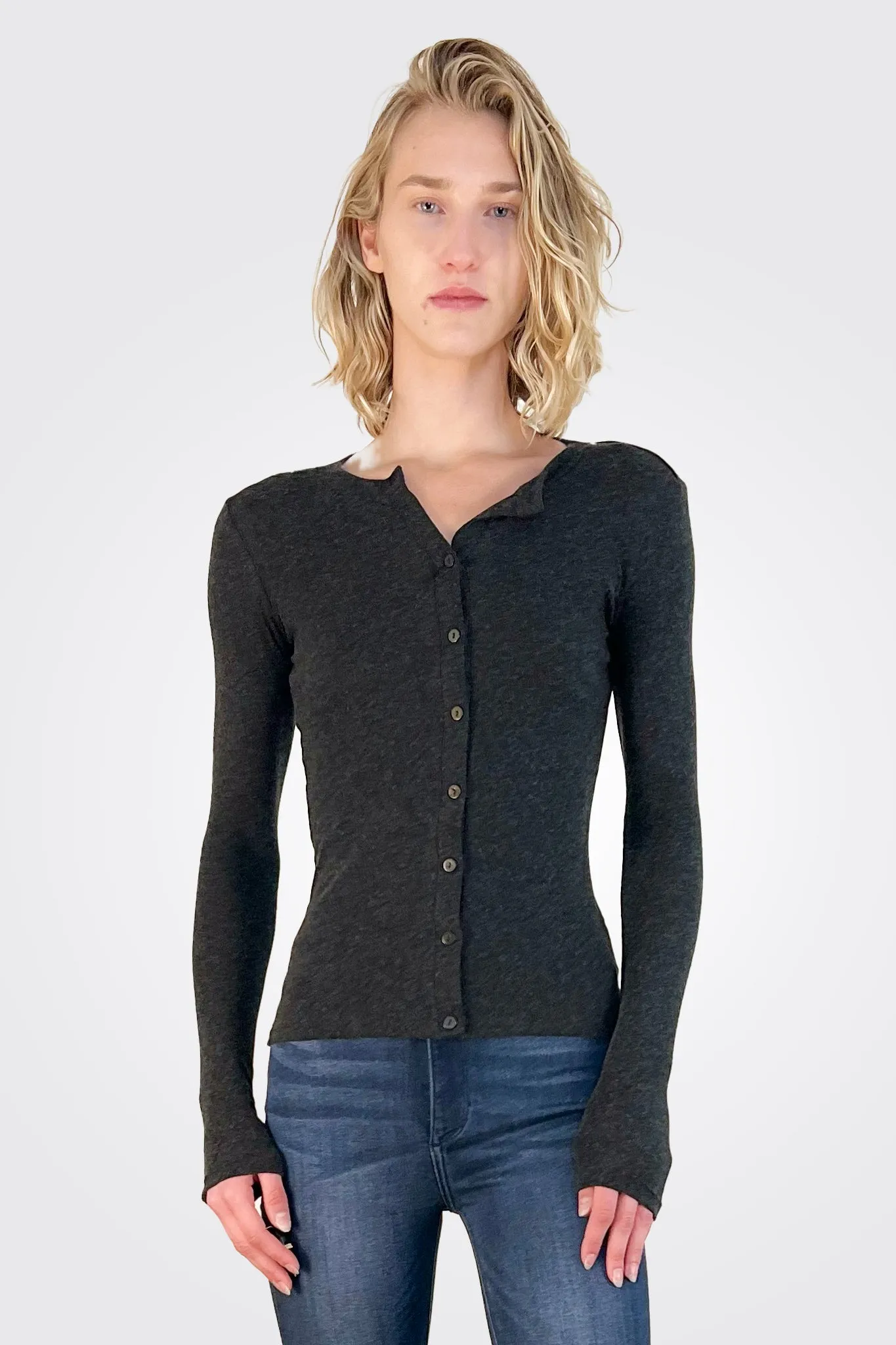 Cashmere Long Sleeve Cardigan - Charcoal