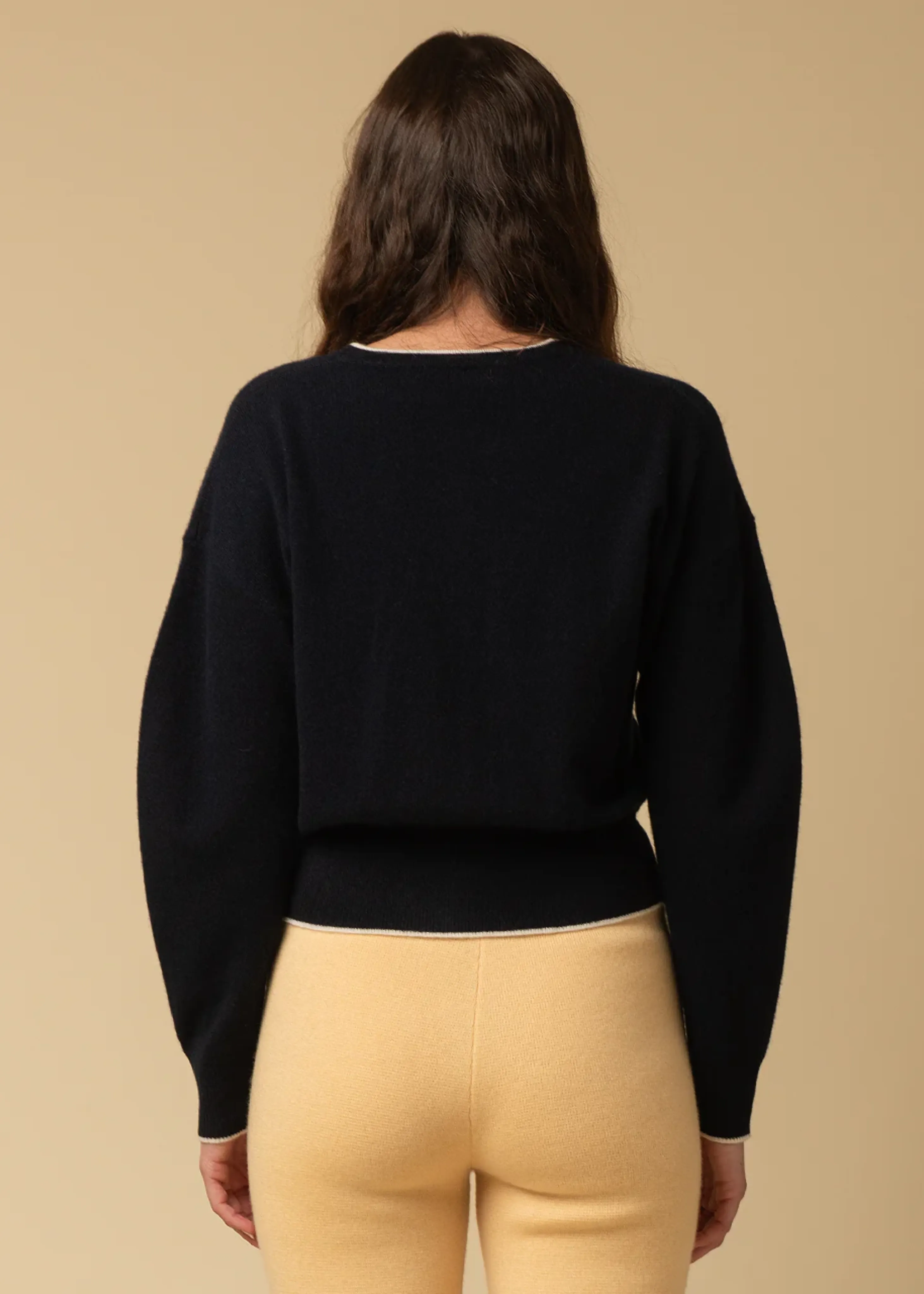 Cashmere volume sleeve cardigan, navy