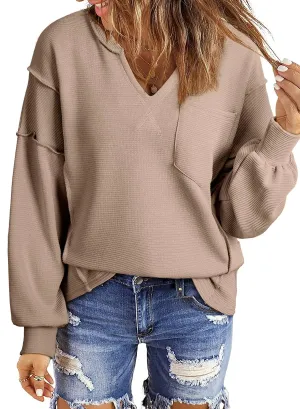 Casual Sweatshirts Waffle Knitted