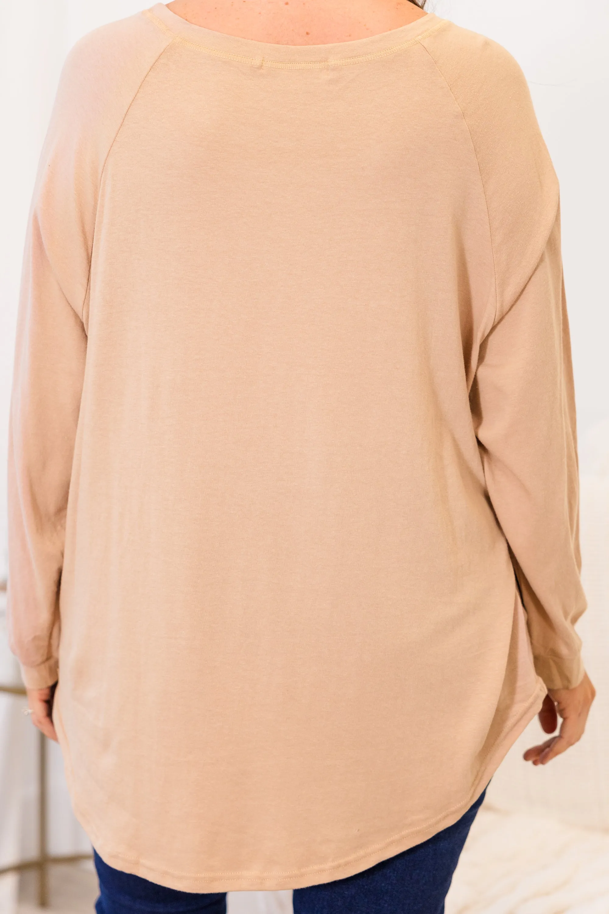 Curved Hem Slouchy Dolman Tunic, Warm Taupe