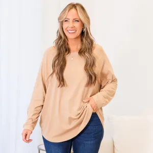 Curved Hem Slouchy Dolman Tunic, Warm Taupe