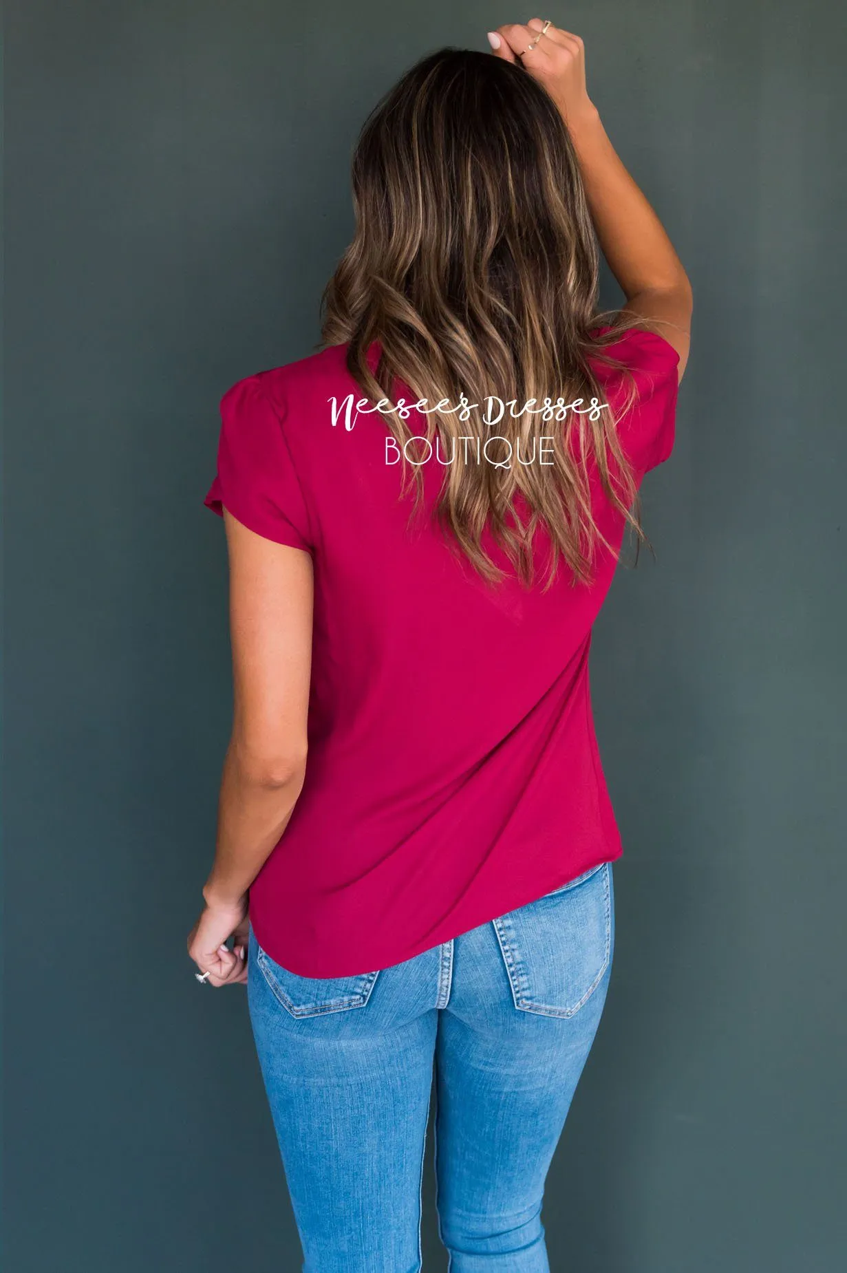 Deep Red Chiffon Tulip Sleeve Top