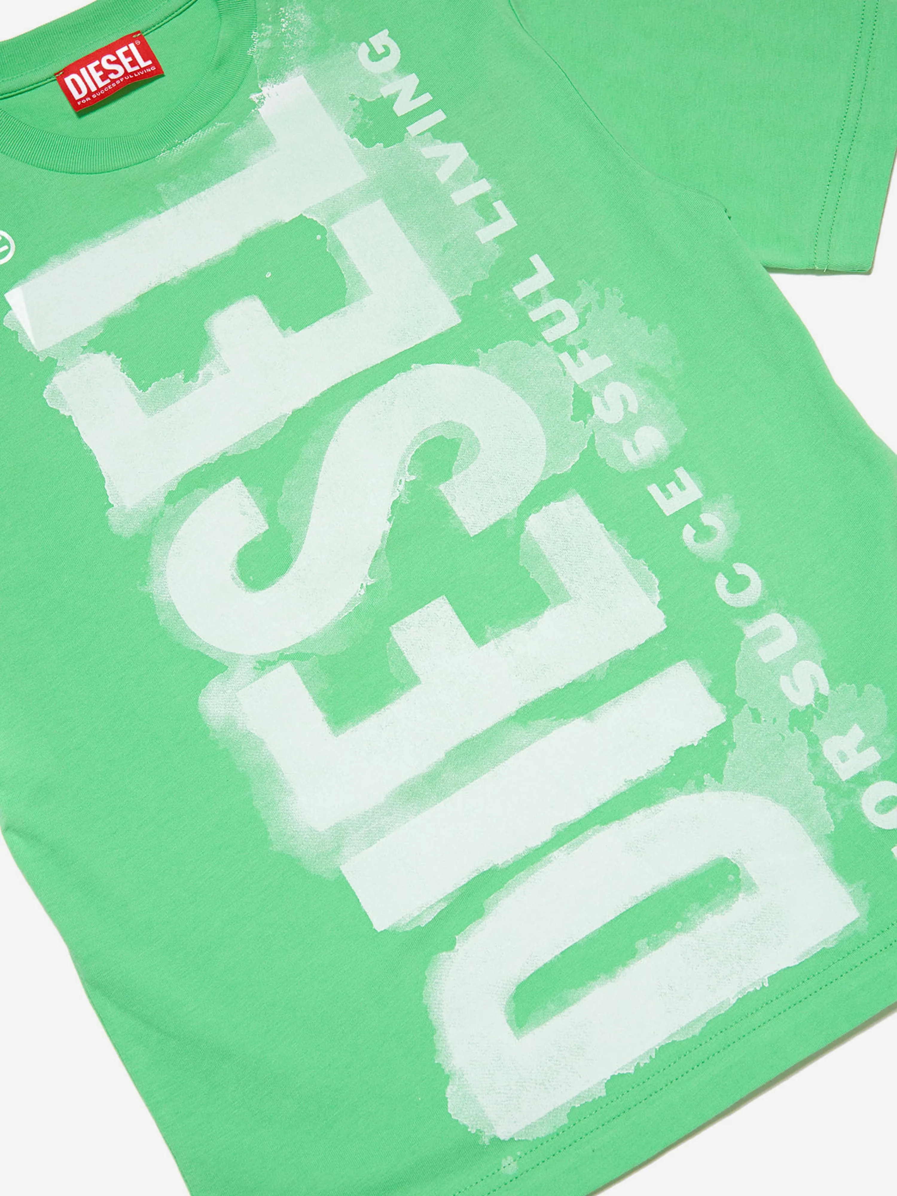 Diesel Boys Logo Print T-Shirt in Green