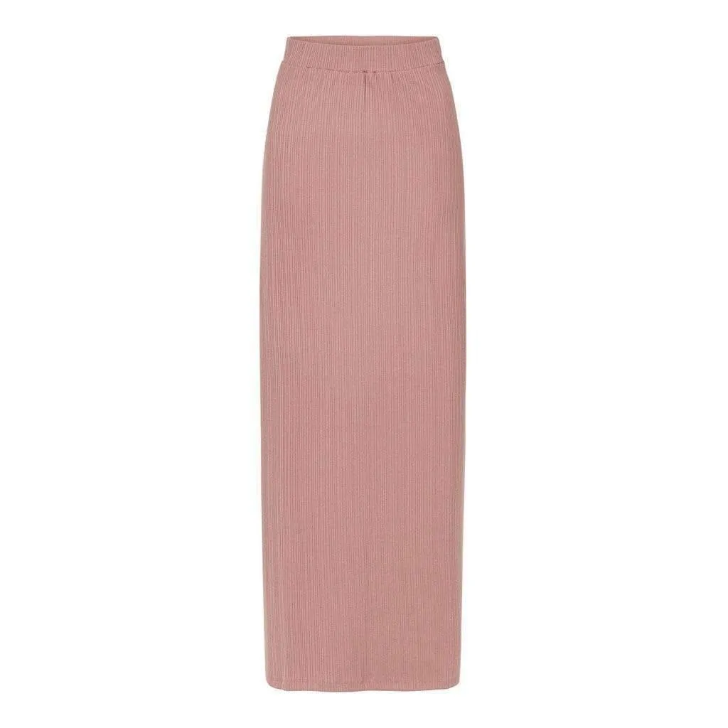 Dusty Pink Ribbed Stretch Pencil Skirt