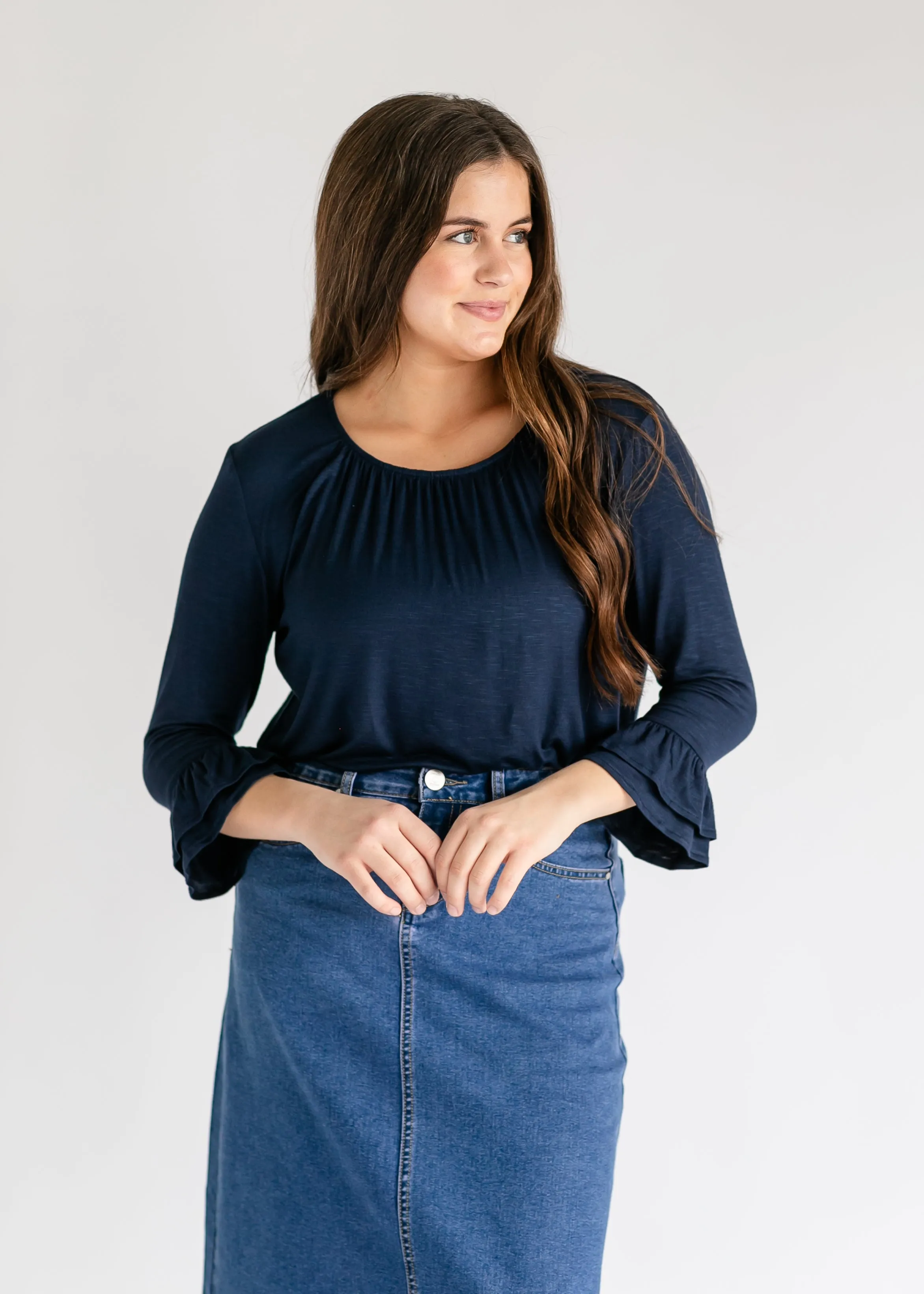 Essential Ruffled 3/4 Sleeve Top - FINAL SALE