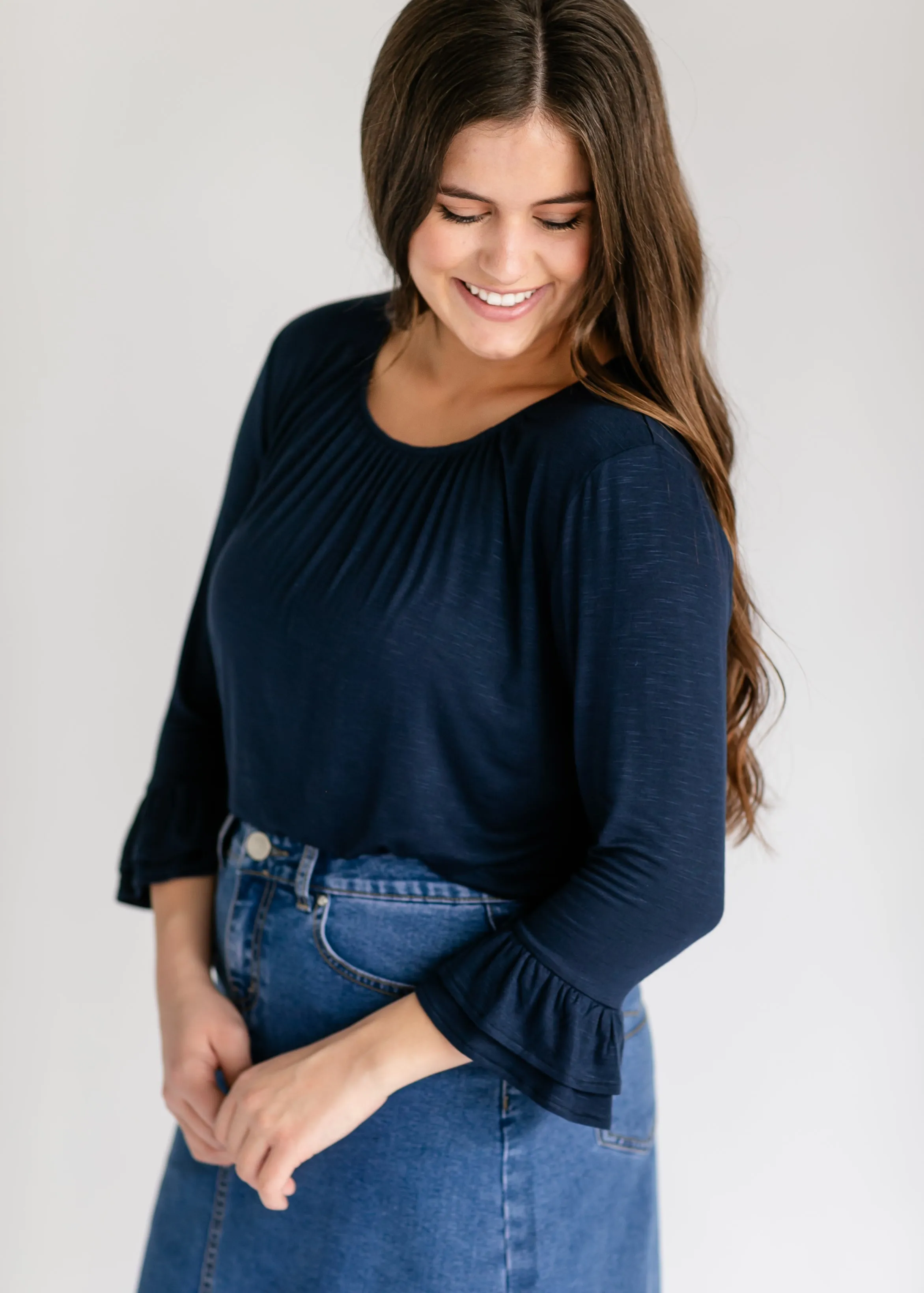 Essential Ruffled 3/4 Sleeve Top - FINAL SALE