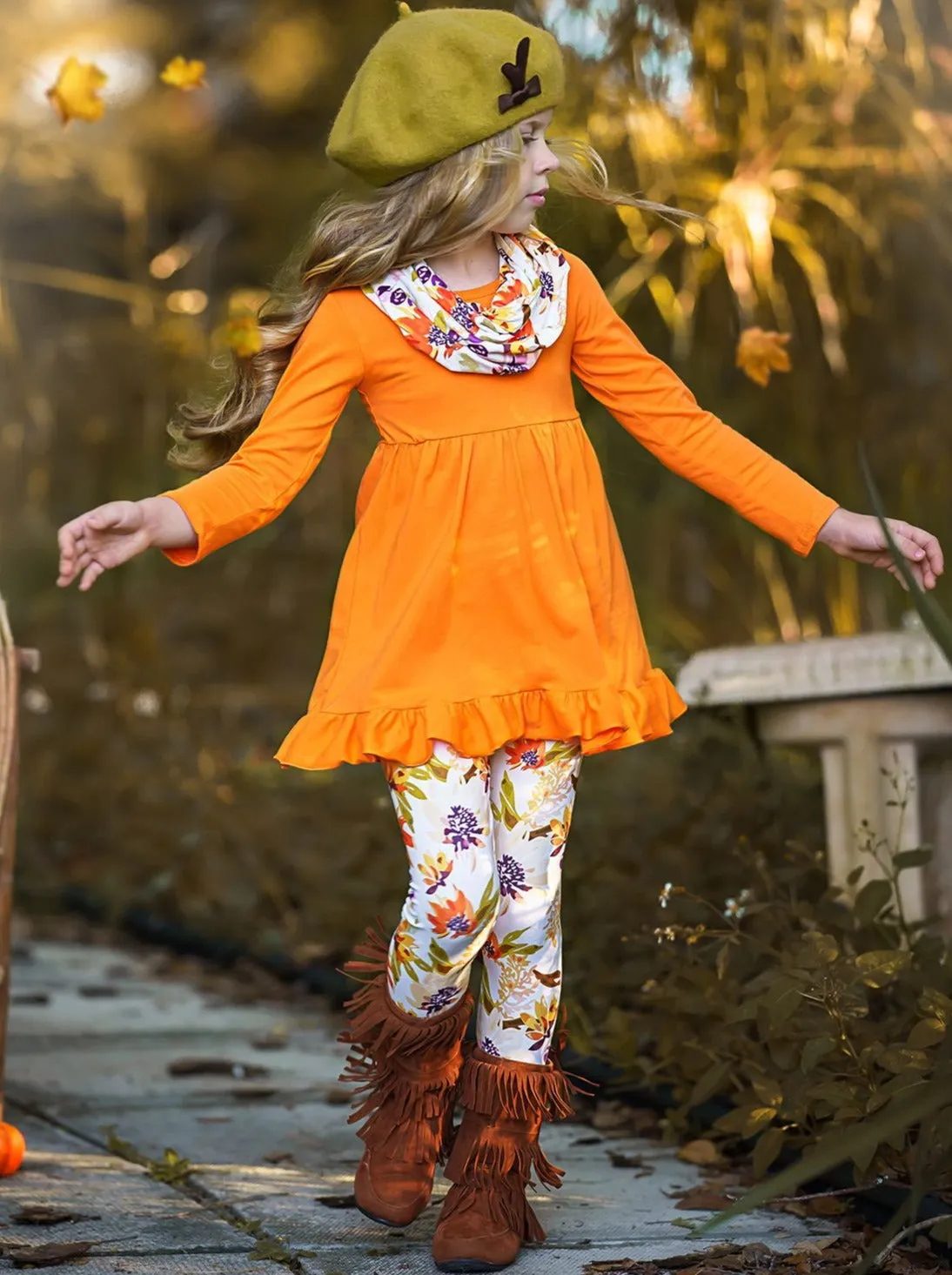 Fancy Fall Florals Tunic, Leggings and Scarf Set