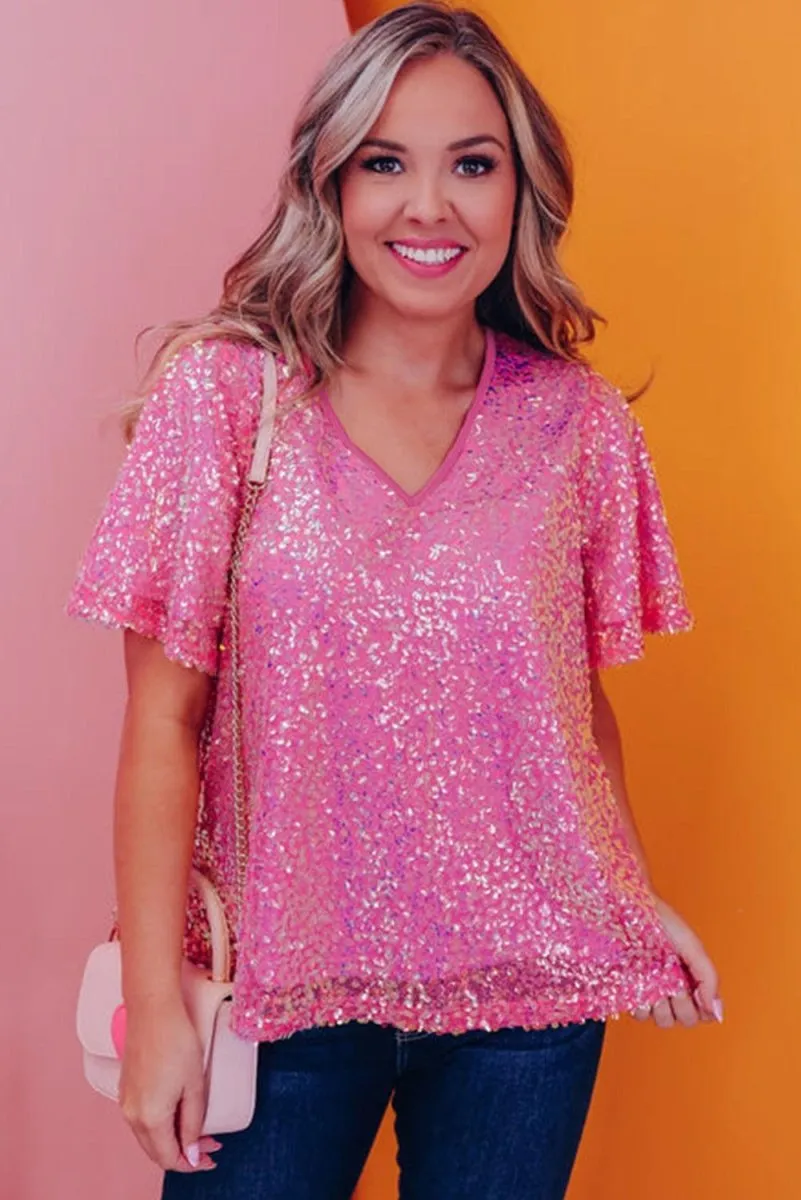 Flirty Hot Pink Sequin Top