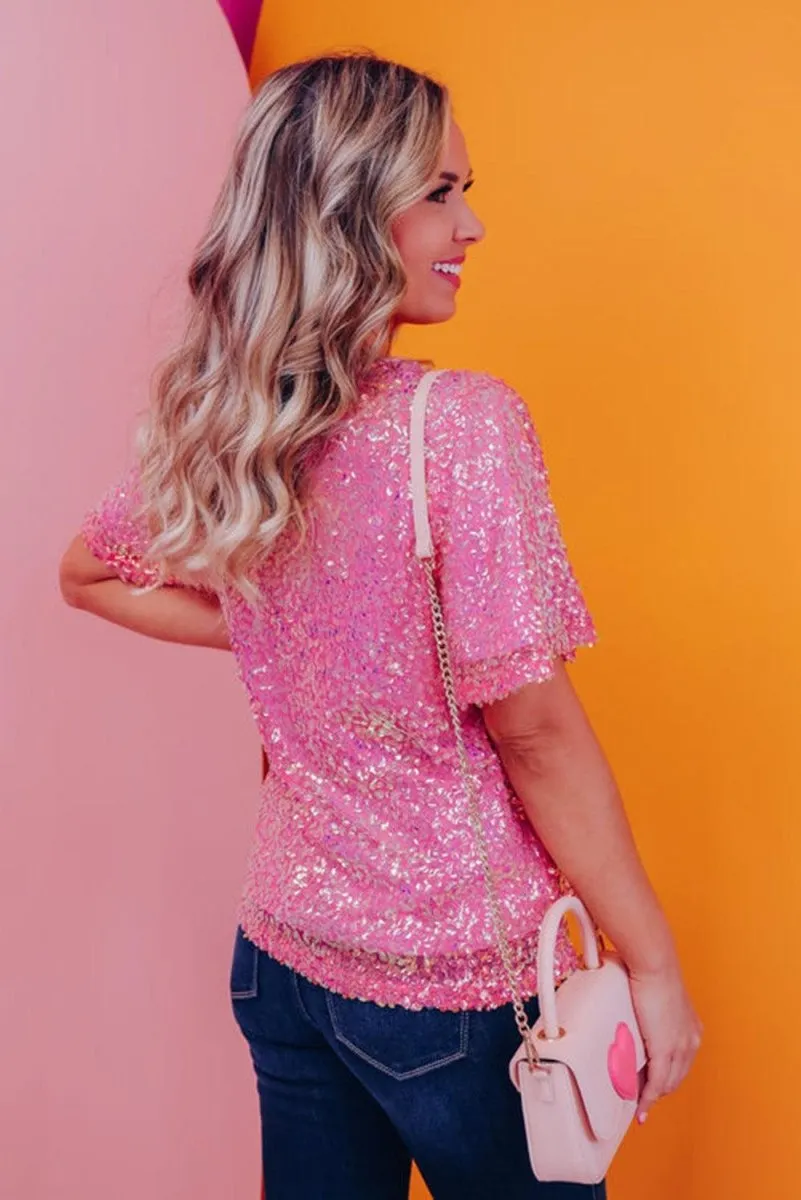 Flirty Hot Pink Sequin Top