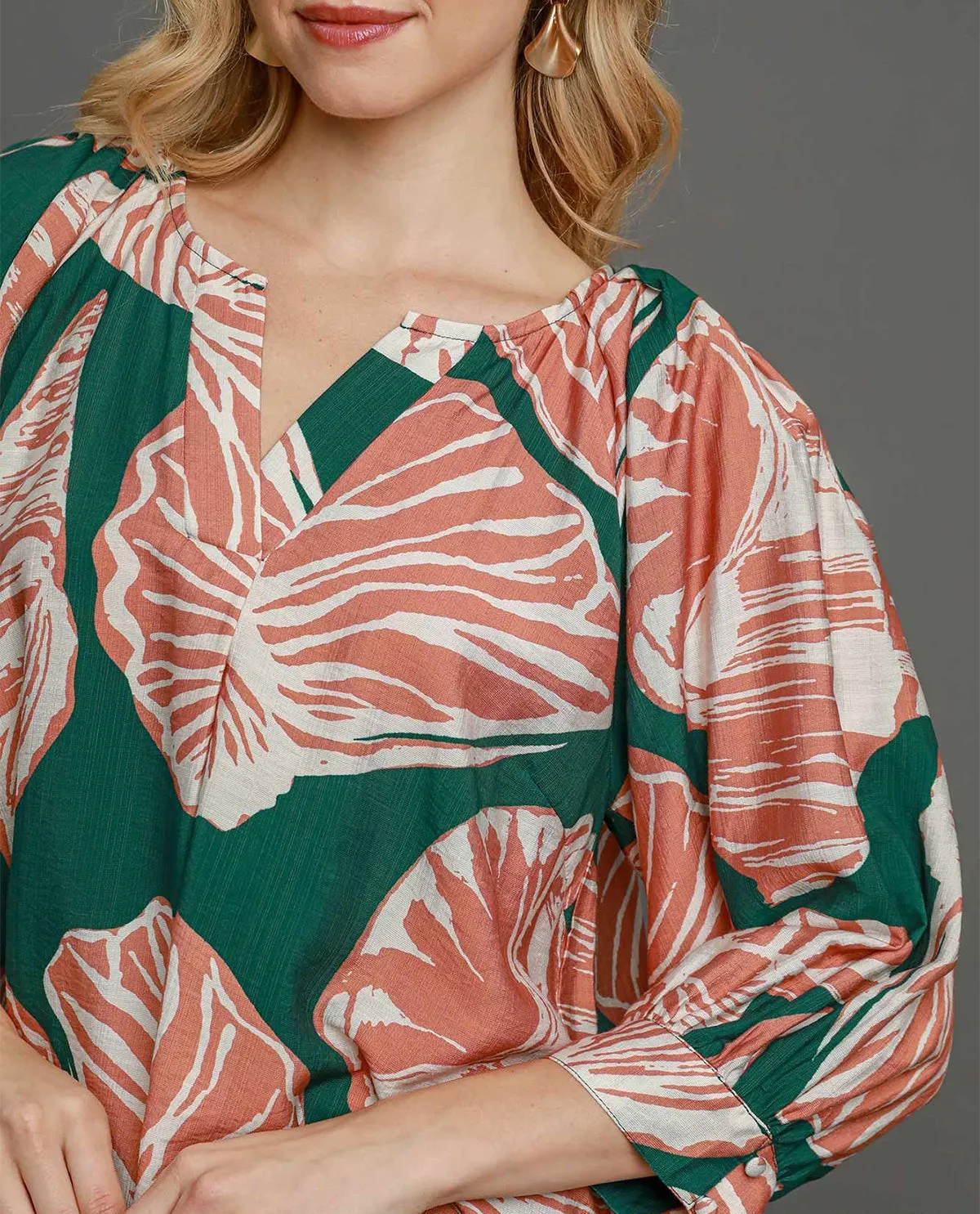 Floral Print Top with Bubble Sleeves