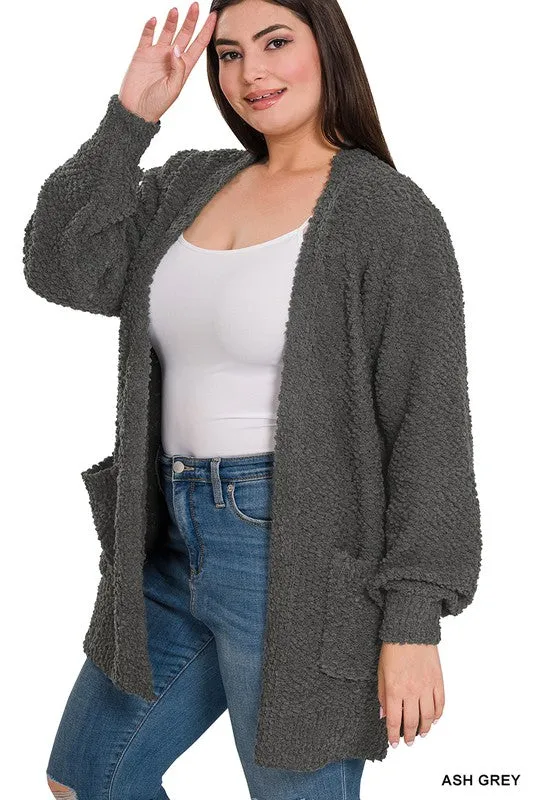 FS Clearance Plus Sleeve Popcorn Cardigan With Pockets