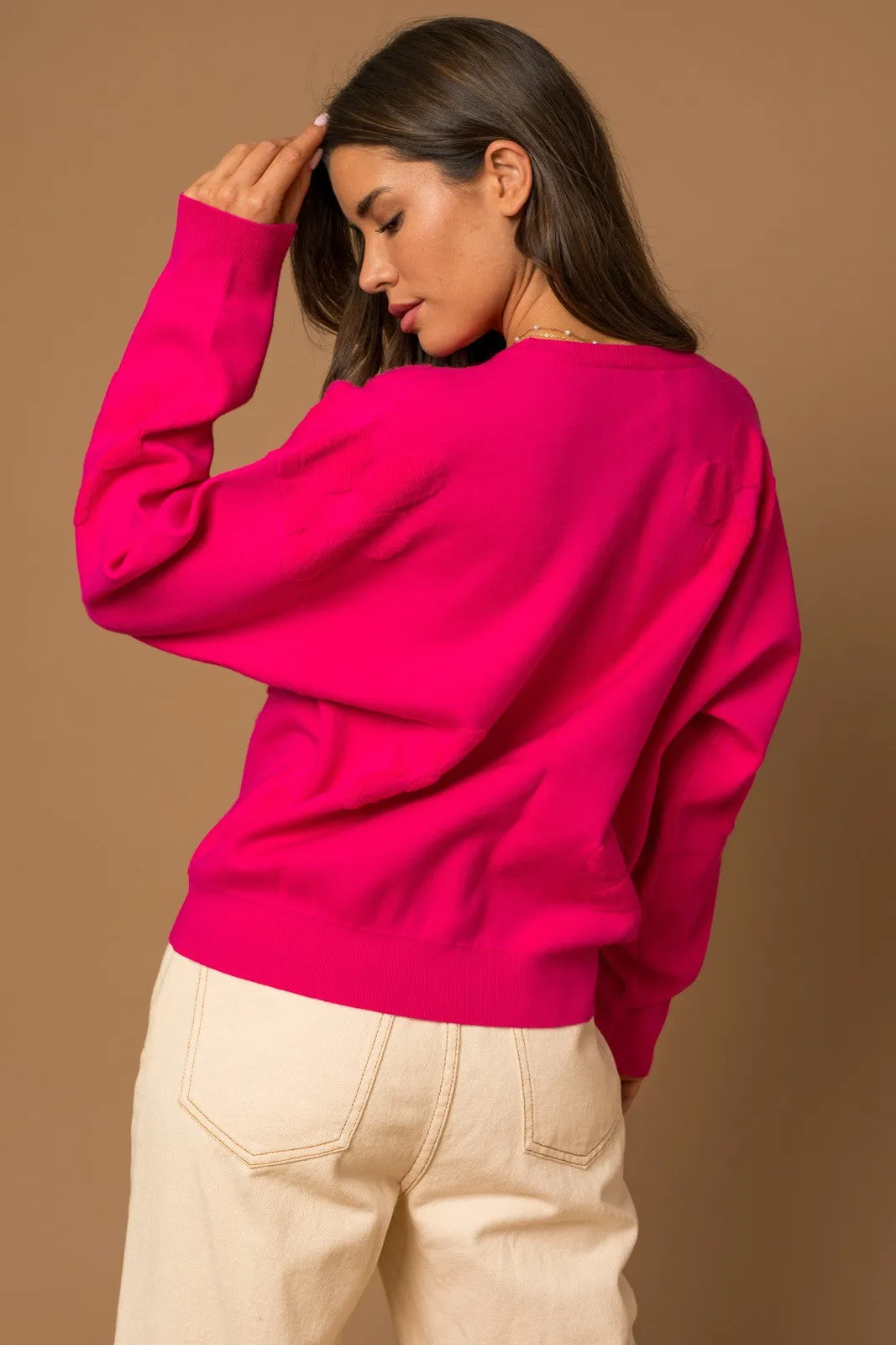 Fuchsia Daisy Chenille Sweater - Final Sale