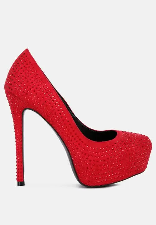 Glamorous Diamante-Studded Faux Suede Stiletto Heels