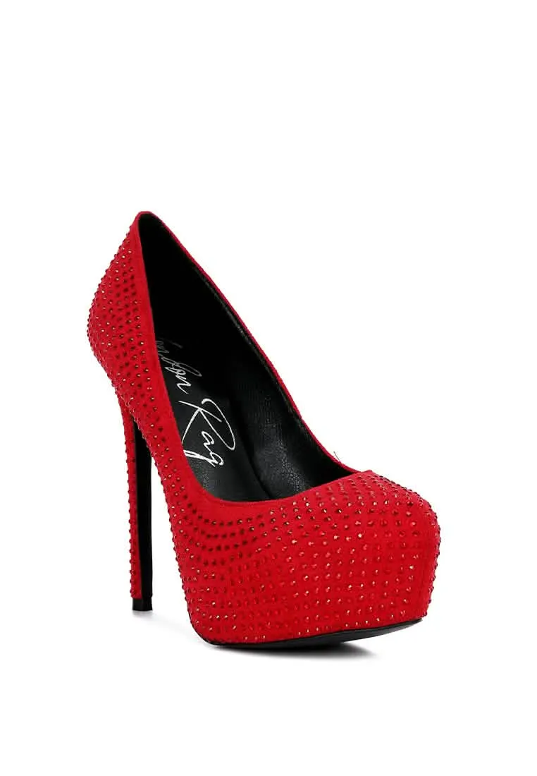 Glamorous Diamante-Studded Faux Suede Stiletto Heels