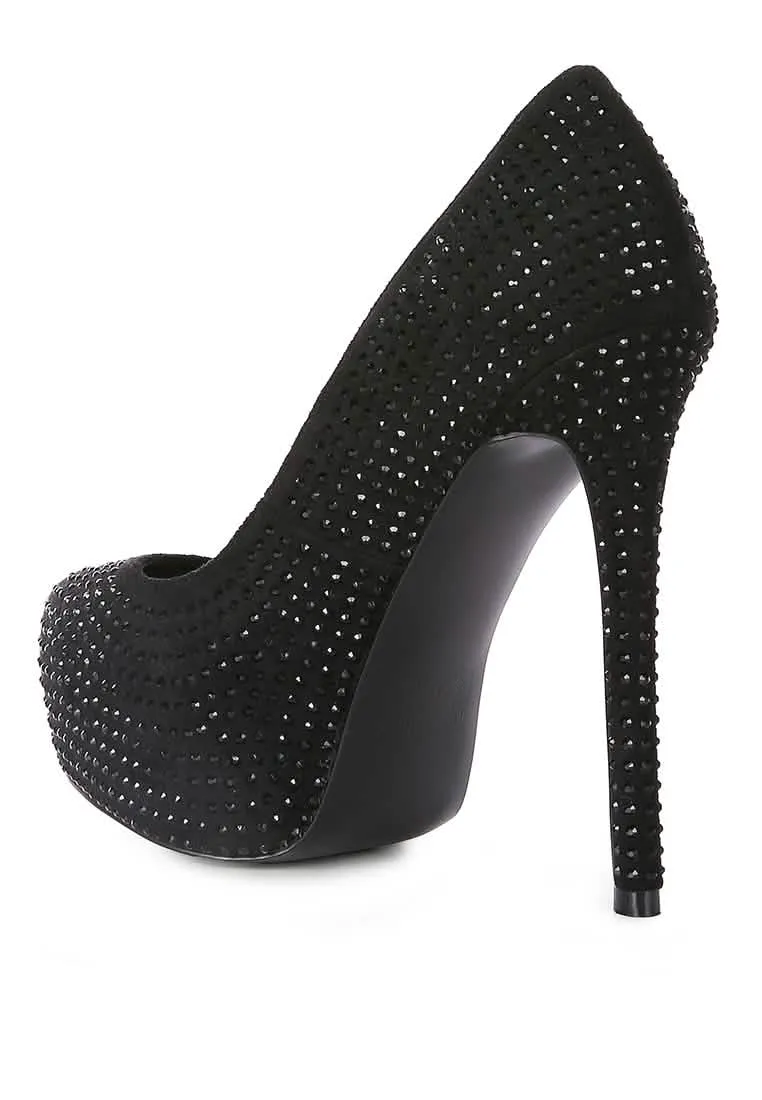 Glamorous Diamante-Studded Faux Suede Stiletto Heels