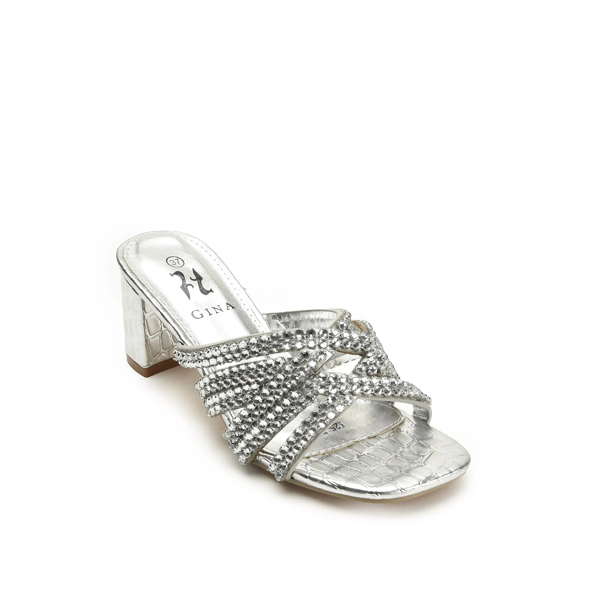 Glamorous Silver Beaded Block Heels | 503L-S