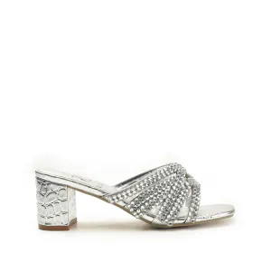 Glamorous Silver Beaded Block Heels | 503L-S